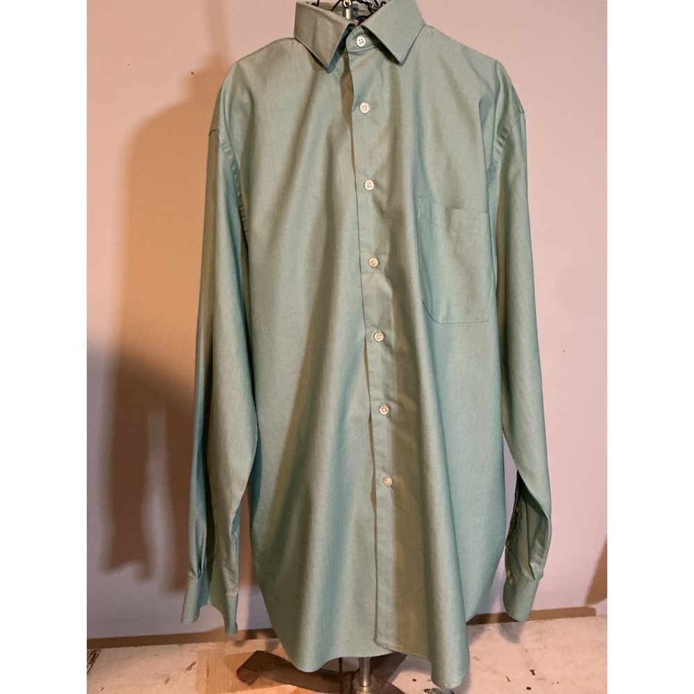 Van Heusen Mens Royal Herringbone Dress Shirt‎ Sage Green Classic Fit 17 34/35